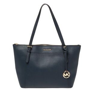 Michael Kors Ciara Navy Blue Tote Work Laptop Shoulder Bag Zip Saffiano Leather